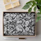 Art nouveau Morris zwarte en witte bloemenrijst Tissuepapier (Geschenk)