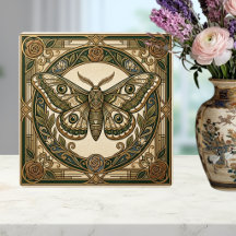 Art Nouveau Mot Groen Goud Bloem Keramische Tegel