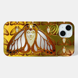 ART NOUVEAU MOTH WOMAN GEM MONOGRAM iPhone 15 MINI HOESJE
