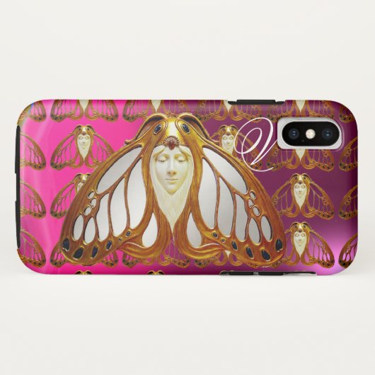 ART NOUVEAU MOTH WOMAN GEM MONOGRAM PINK PAARS Case-Mate iPhone CASE (Achterkant (horizontaal))