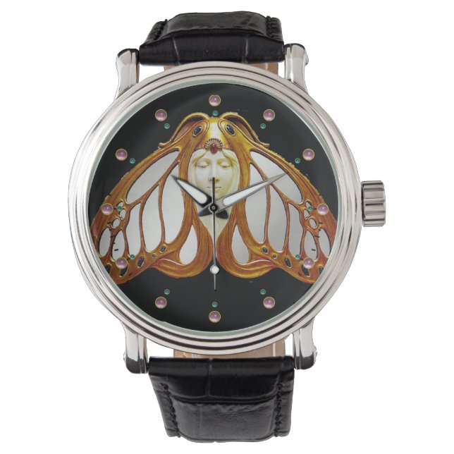 ART NOUVEAU MOTH WOMAN HORLOGE (Voorkant)