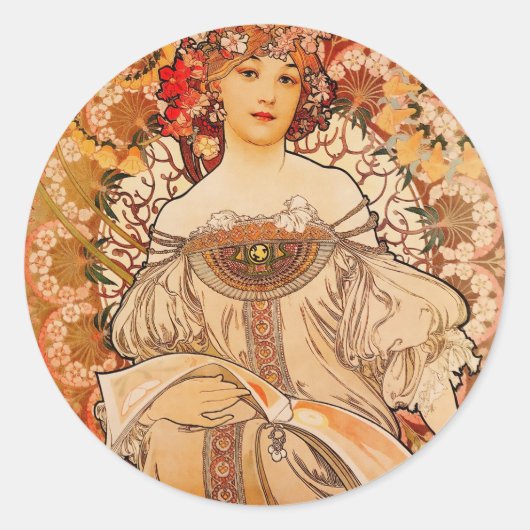  Art Nouveau Mucha-afdrukken Ronde Sticker (Voorkant)