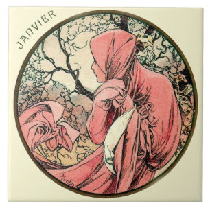 Art Nouveau Mucha Agenda januari Tegeltje