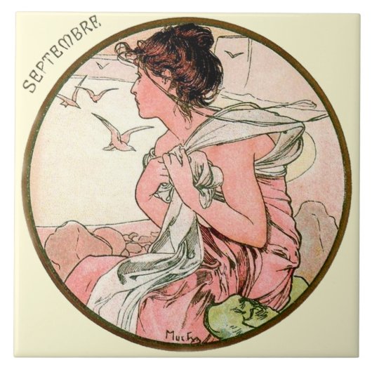 Art Nouveau Mucha Agenda september Tegeltje (Voorkant)