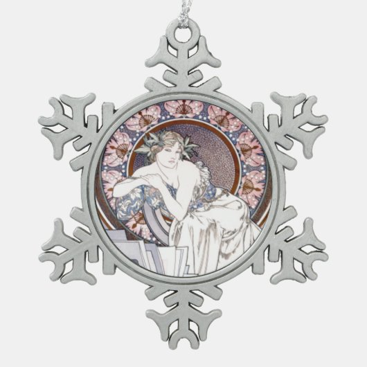 Art Nouveau Mucha Artist Snowflake Ornament (Voorkant)