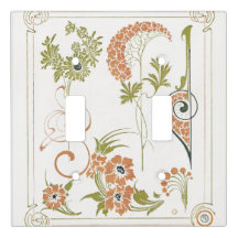 Art nouveau Mucha bloemig abstract kunst perzik gr
