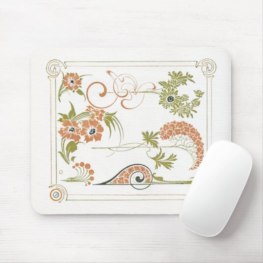 Art nouveau Mucha bloemig abstract kunst perzik gr Muismat (Met muis)