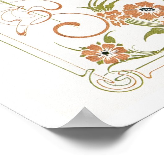 Art nouveau Mucha bloemig abstract kunst perzik gr Poster (Hoek)