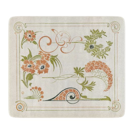 Art nouveau Mucha bloemig abstract kunst perzik gr Snijplank (Voorkant)