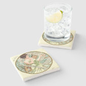 Art Nouveau Mucha Calendar April Stenen Onderzetter (Zijkant)