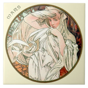 Art Nouveau Mucha Calendar March Tegeltje
