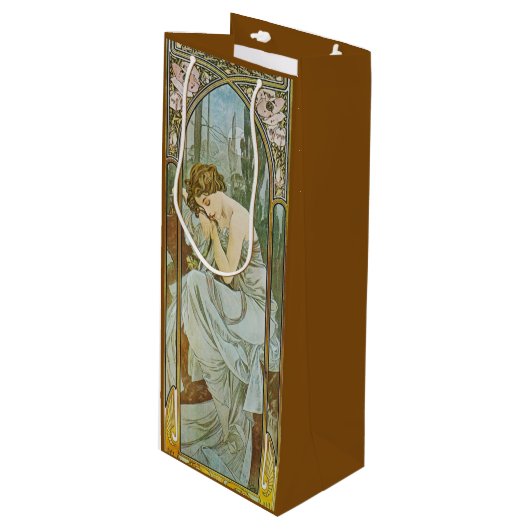 Art Nouveau Mucha Dame Slaap Nachts Rest Wijn Cadeautas (Voorkant Gekanteld)