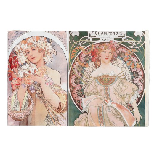Art Nouveau Mucha Dames Floral Pillowcase Kussensloop (Achterkant)