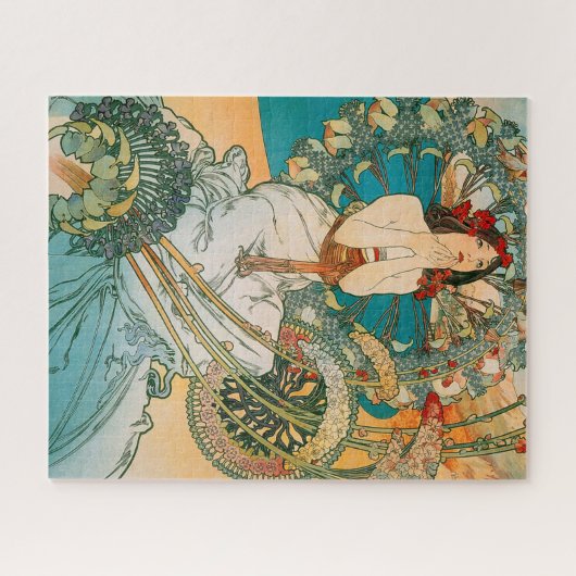 Art Nouveau Mucha Dark Haire Woman Legpuzzel (Horizontaal)