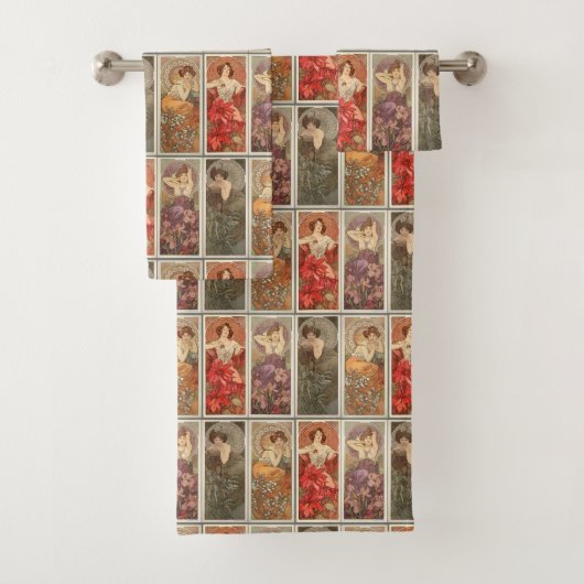  Art Nouveau Mucha edelstenen Patroon Bad Handdoek (Insitu)