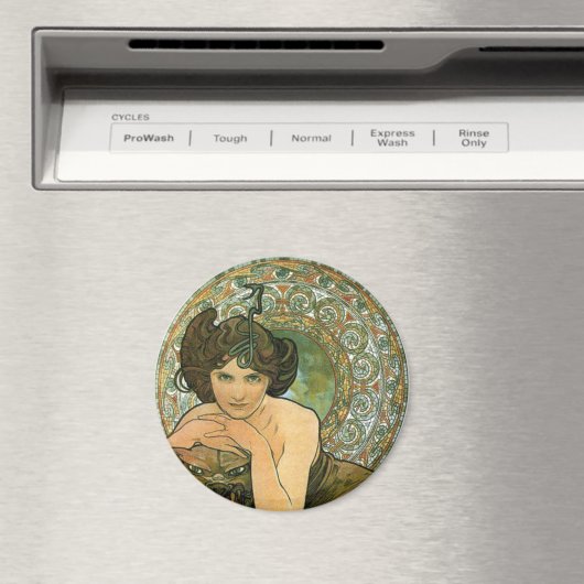  Art Nouveau Mucha Emerald Temptress Groen Magneet (Insitu (Vaatwasser))