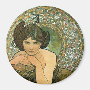 Art Nouveau Mucha Emerald Temptress Groen Magneet
