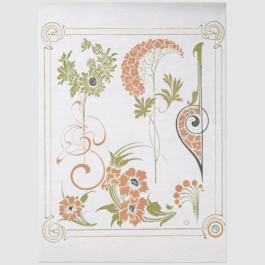 Art nouveau Mucha floral abstract art peach green Tissuepapier (Voorkant)
