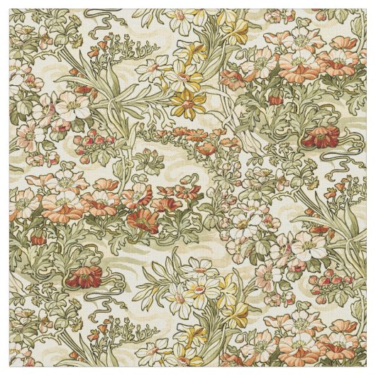  Art Nouveau Mucha Floral Pattern Stof (Close Up)