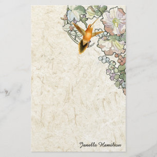 Art Nouveau Mucha Flowers Hummingbird Stationery Briefpapier