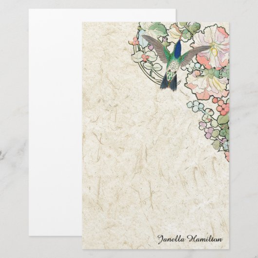 Art Nouveau Mucha Flowers Hummingbird Stationery Briefpapier (Voorkant / Achterkant)