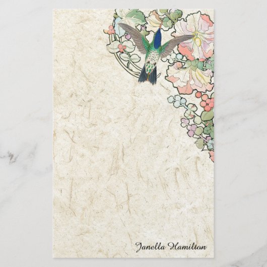 Art Nouveau Mucha Flowers Hummingbird Stationery Briefpapier (Voorkant)