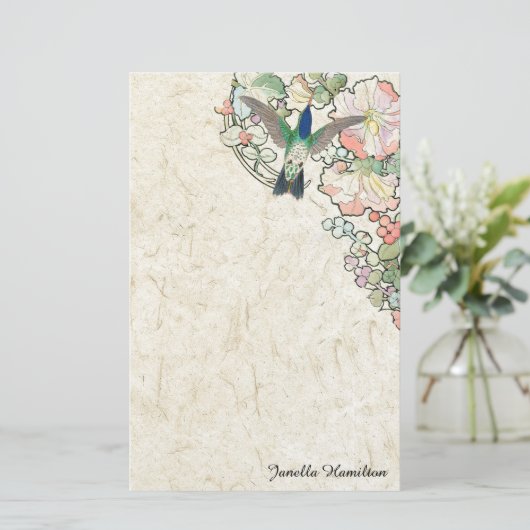 Art Nouveau Mucha Flowers Hummingbird Stationery Briefpapier (Staand voorkant)