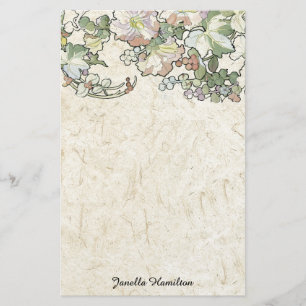 Art Nouveau Mucha Hollyhock Flowers Stationery Briefpapier