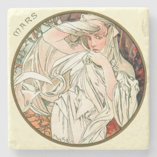 Art Nouveau Mucha Kalender Maart Stenen Onderzetter
