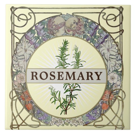  Art Nouveau Mucha Kruidenlabel Sjabloon Tegeltje (Voorkant)