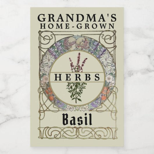 Art Nouveau Mucha Kruidenlabel Sjabloon Voedselcontainer Etiket (Enkel label)