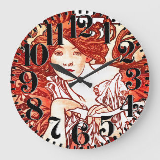 Art Nouveau Mucha Lady Bike Big Number Wall klok