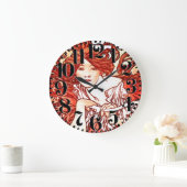 Art Nouveau Mucha Lady Bike Big Number Wall klok (Huis)