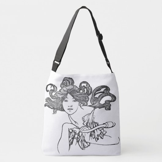 Art Nouveau Mucha Lady Bike Mode Canvas tas (Achterkant)