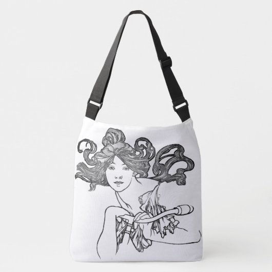 Art Nouveau Mucha Lady Bike Mode Canvas tas (Voorkant)