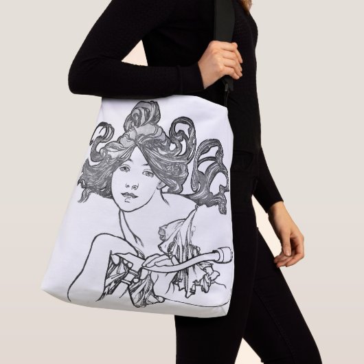 Art Nouveau Mucha Lady Bike Mode Canvas tas (Dichtbij)