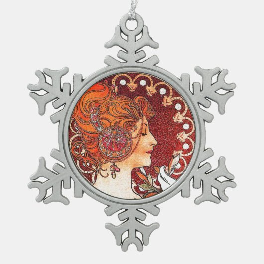 Art Nouveau Mucha Lady Snowflake Ornament (Voorkant)