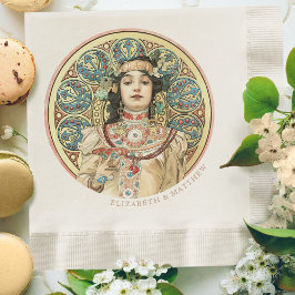 Art Nouveau Mucha Names Champagne Gold Servet