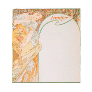 Art Nouveau Mucha Oranje Girl & Grape Vine Notitieblok