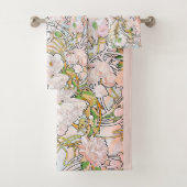 Art Nouveau Mucha Peony Flowers Bath Towel Set Bad Handdoek (Insitu)