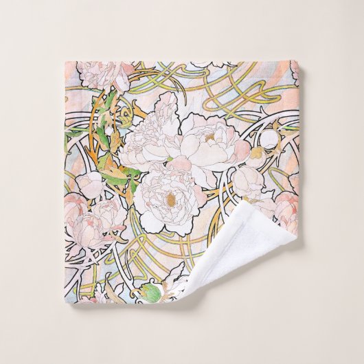 Art Nouveau Mucha Peony Flowers Bath Towel Set Bad Handdoek (Wasdoekje)