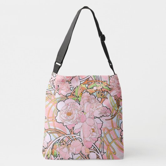 Art Nouveau Mucha Peony Flowers Canvas tas (Achterkant)