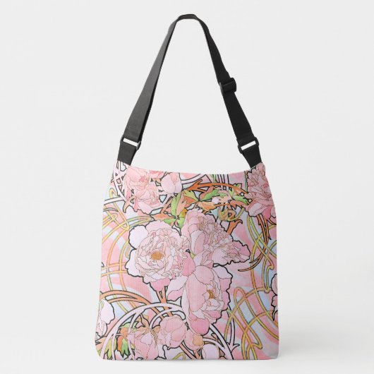Art Nouveau Mucha Peony Flowers Canvas tas (Voorkant)