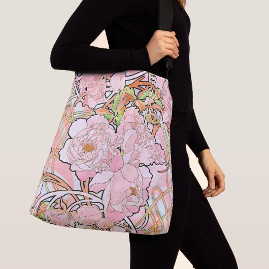 Art Nouveau Mucha Peony Flowers Canvas tas (Dichtbij)