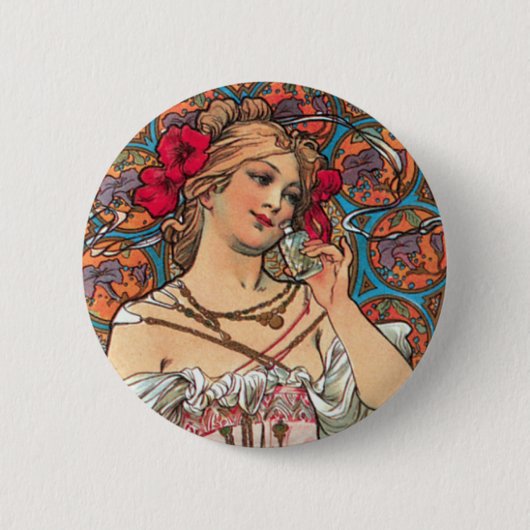 Art Nouveau - Mucha - Perfume Ad Ronde Button 5,7 Cm (Voorkant)