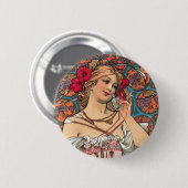 Art Nouveau - Mucha - Perfume Ad Ronde Button 5,7 Cm (Voorkant /achterkant)