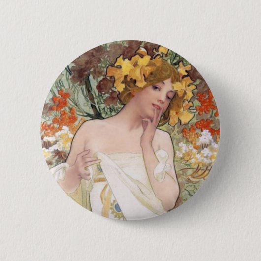 Art Nouveau - Mucha - Perfume Ad Ronde Button 5,7 Cm (Voorkant)