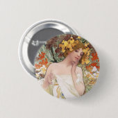 Art Nouveau - Mucha - Perfume Ad Ronde Button 5,7 Cm (Voorkant /achterkant)