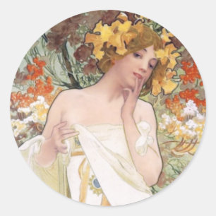 Art Nouveau - Mucha - Perfume Ad Ronde Sticker