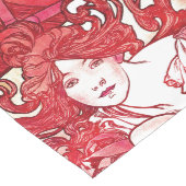 Art Nouveau Mucha Red Lady Bicycle Table Runner Lange Tafelloper (Hoek)